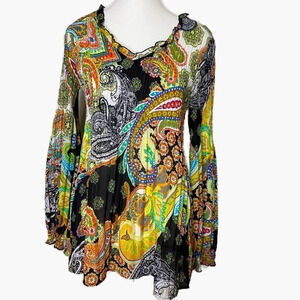 Allison Taylor Blouse Top Shirt Paisley‎ Print Multicolor Pleated Long Sleeve